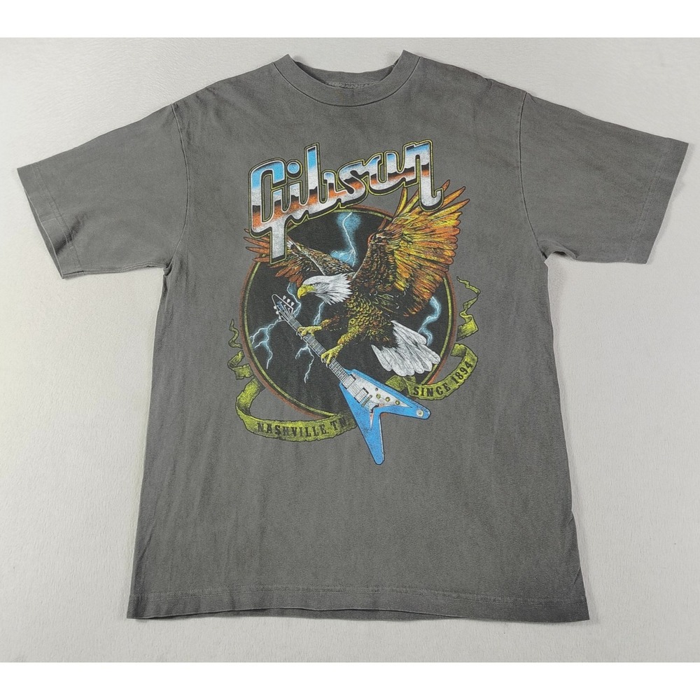 Gibson Shirt Mens Medium Gray Eagle Guitar Nashville Graphic Rock Music Tee